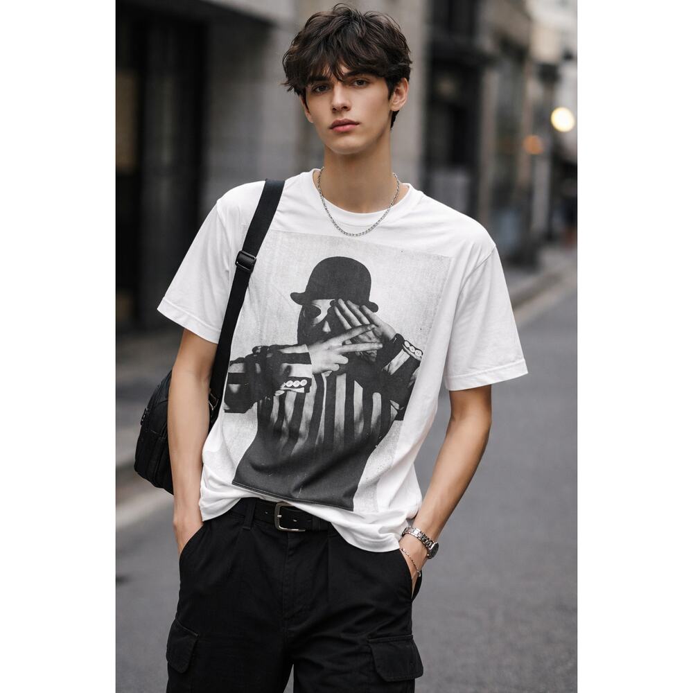 Diesel Black Gold Graphic Tee White Short Sleeve Shirt Size L Bold Photo Print